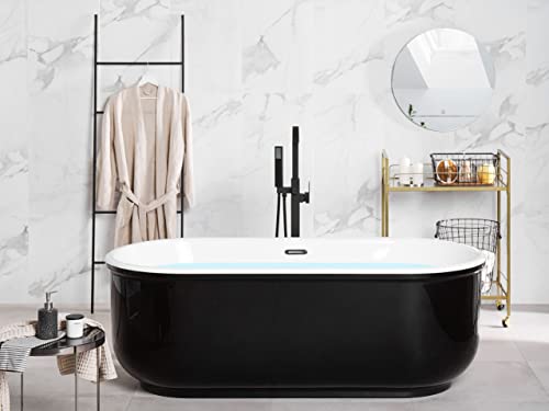 Moderne Acryl Badewanne oval freistehend schwarz mit Überlauf 170 x 80 cm Pinel