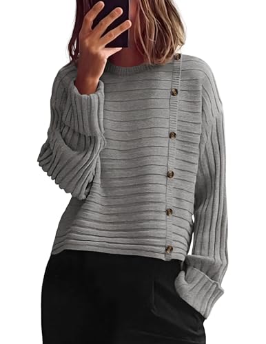 Image of PRETTYGARDEN Womens Sweaters Fall 2026 Casual Long Sleeve Crewneck Button Loose Winter Knit Pullover Sweater Tops