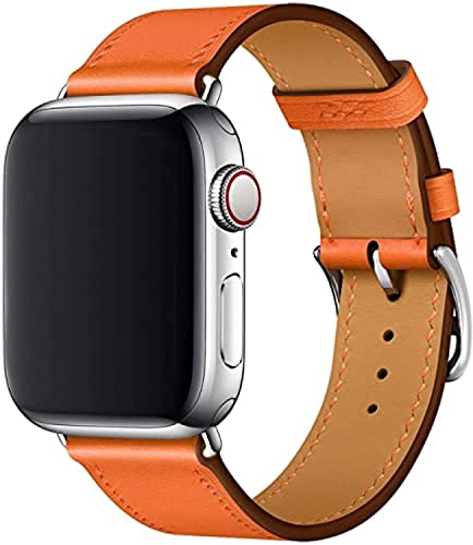 Image of Fleshy Leaf Compatible for Apple Watch Leather Band 42/41/40/38mm Genuine Leather Strap Replacement for iWatch Band Series 11, 10, 9, 8, 7, 6, 5, 4, 3, SE (38mm/40mm/41mm, Orange)