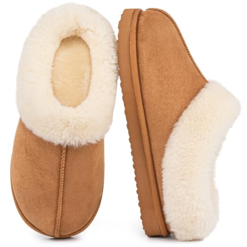 Image of HomeTop Women's Slip-on Slippers Fuzzy House Indoor Outdoor Warm Soft Clog