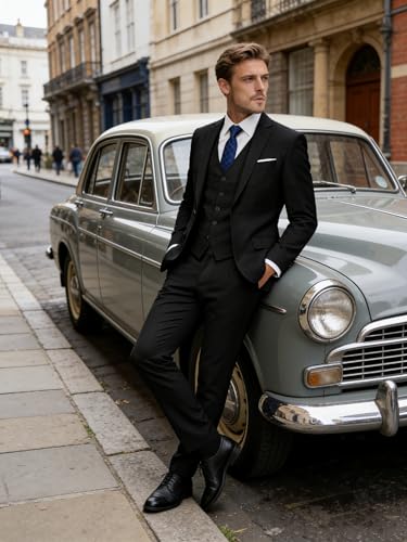 Image of WOMS Men's 3 Piece Suit Slim Fit,Mens Wedding Suit Groom Prom Tuxedo