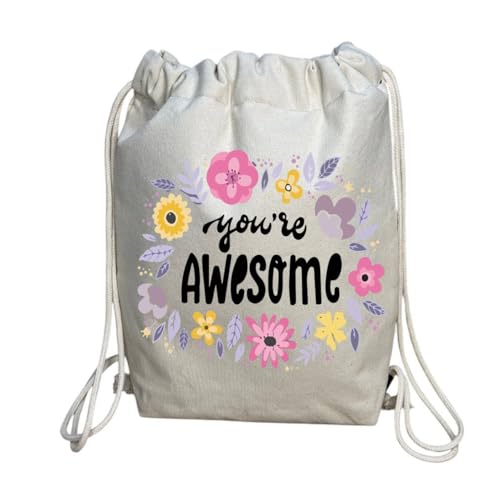 شنطة برباط سحب - شنطة صالة الالعاب الرياضية - طباعة على جانب واحد - تصميم تحفيزي - You are awesome- We Print your Gift