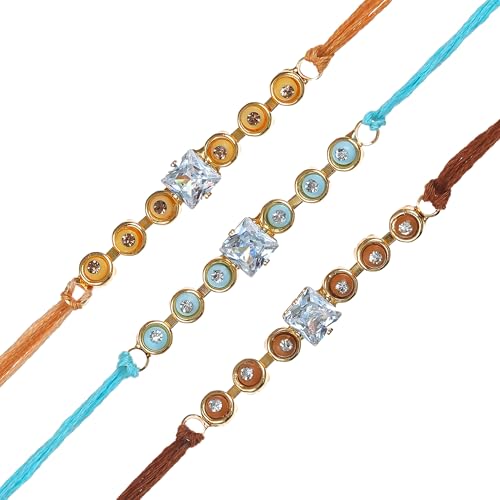 Image of eCraftIndia Crystal Designer Rakhi Set of 3 | Rakhi for Brother Bhaiya Bhai with Best Bro Ever Fridge Magnet | Roli Chawal Pack