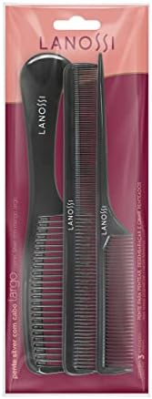 Kit Pente Silver, Pacote com 3 unidades, Cor Preto, Lanossi Beaut...
