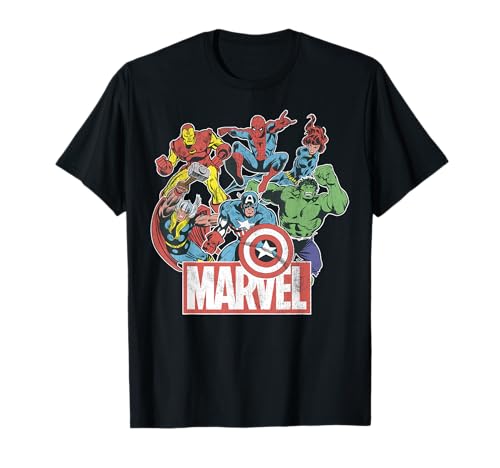 Marvel Avengers Team Retro Comic Vintage Graphic T-Shirt Small