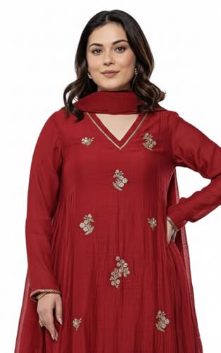 Image of KLOSIA Women Embroidery Solid Anarkali Kurta and Pant Set with Dupatta
