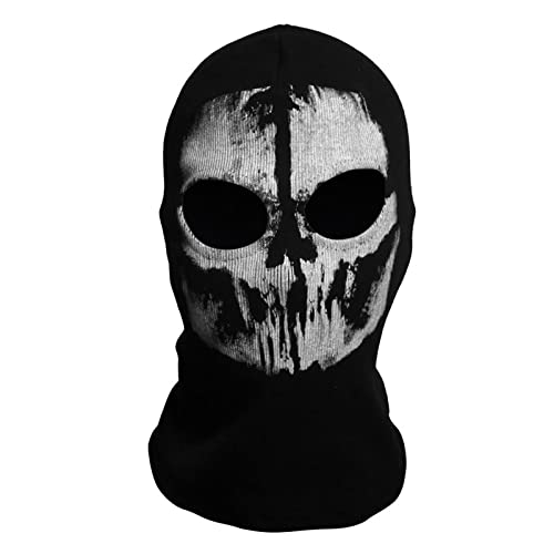 SINSEN COD Ghost Mask Skull Balaclava MW2 Skeleton Costume Full Head Ski Snood Mask Knitted Windproof Warmer Headwear for Bike Skateboard Motorcycle Snowboard Outdoor Sport, Black01