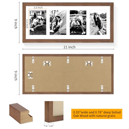 8x20 Oak Wood Picture Frame - 8x20 Photo Frame with Mat Display 4Pcs 4x6 Photos, 4x6 Picture Frame Wood, Natural Solid Wooden Picture Frames for Wall Art Photo and Prints(3 Pack, Walnut)