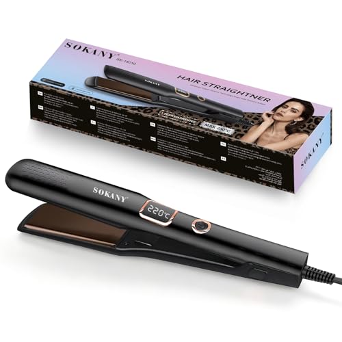 SOKANY Hair Straightener Keratin Ceramic with Thermo Protect Technology Up to 230 Rapid Warming and Rapid Recovery Ceramic Coated Plates 360 Degree Swivel Power Cord 60 min Auto-off Protection