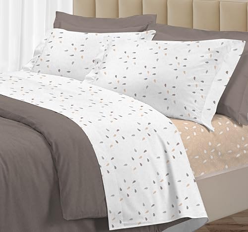 Riad Arredo Set Completo Letto 100% Cotone Percalle Italiano - Set Lenzuola Morbido Delicato Made in Italy (Goccia Beige, Matrimoniale)