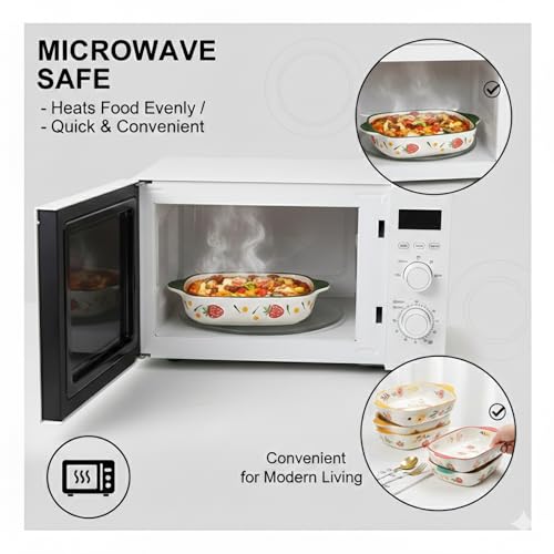 Image of Ceramics Rectangular Baking Dishes with Handle for Oven Ceramic Baking Pan Lasagna Casserole Pan Individual Bakeware, 600ml, Red, Pack Of 2