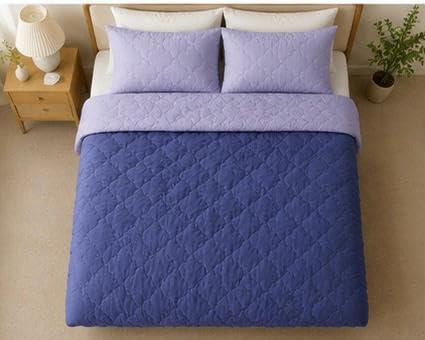 Puffy Reversible Quilted Comforter, Blueberry and Lavender | Cloud Quilting Pattern, Dual-Tone Design, Bedroom Bedding Set, All-Season Use-image-6