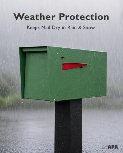 Image of Ilyapa Modern Mailbox for Outside Post Mount - Green Powder Coated Metal Mailbox, Waterproof Letter Box for Parcels, with Recessed Magnetic Close Door