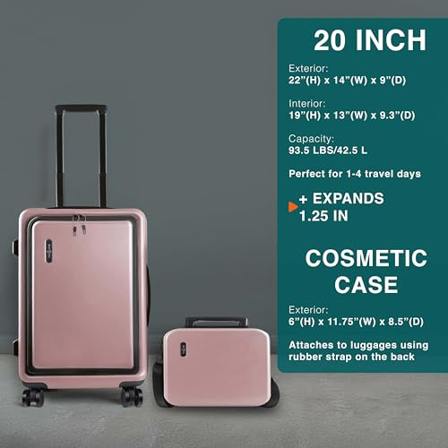 Image of Luggage Sets 3 Piece, 20 Inch Carry on Luggage and 28 Inch Suitcases with Wheels Spinner, Durable Hard Shell Suitcase Set, Expandable Travel Suitcase, Pink