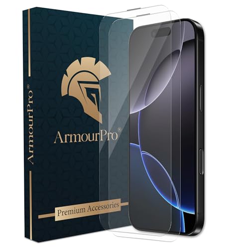Image of ArmourPro Borderless Tempered Glass for iPhone 16 Pro and iPhone 17 (6.3 Inches) with Anti Dust Mesh Filter, 9H Hardness Shatterproof, Full Screen Coverage and with Installation Kit | Pack of 2