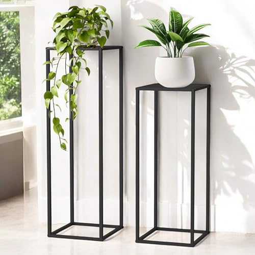 DanDiBo Supporto per piante 96587 in metallo, 100 cm e 80 cm, colore nero, set da 2 tavolini alti per fiori, design moderno
