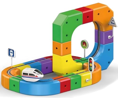 Image of LONGMIRE Electric Train Set, 3D Infinity Track with Flexible Tracks for Kids, Cube Trackss Train- DIY Railroad Block Toys, 51PCS Anti Gravity Race Tracksss with Car, STEM Educational Building Toy
