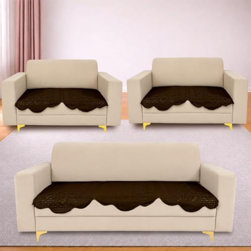 Image of Homerz Premium 'Surya Series' Sofa Cover | Stylish Sofa Protector | Net Fabric | Anti-Stain & Washable Slip Cover Exact Size Antislip (Flower Valley Brown, 7 (3+2+2) Seater, Only Seat Cover)