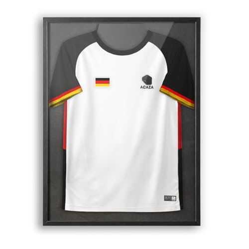 ACAZA Trikotrahmen 60 x 80cm 3D Bilderrahmen tief zum befüllen mit Fußball- Eishockey- Rugby- NBA-trikot mit Aufhänger Holz und Acrylglas Schwarz