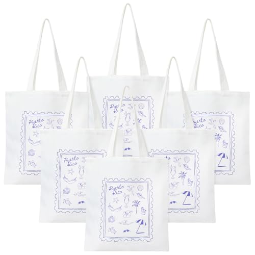 Shinylin 6 Pcs Puerto Rico Stamp Canvas Tote Bag Souvenirs Bride Party Favors Bridesmaid Gift Bags Reusable Shopping Beach Travel Bag Bachelorette Wedding