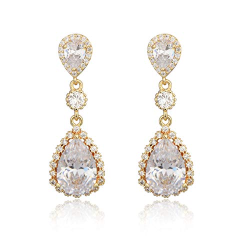 Teardrop Dangle Earrings for Wedding - Sparkly Sterling Silver Cubic Zirconia Crystal Rhinestone Drop Earrings Pierced Austrian Style Hypoallergenic Earrings Womens Bridal Jewelry