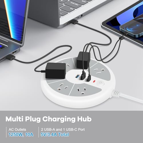 Regleta ultrafina con 6 tomas, protector de sobretensión y 3 puertos USB, incluyendo USB-C de carga rápida miniatura 2