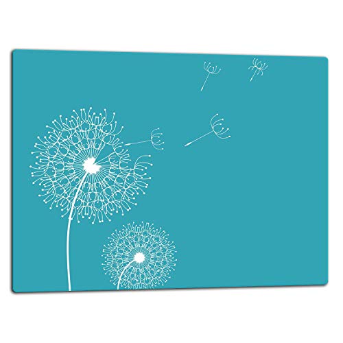 TMK Tabla de cortar de cristal, placa para cubrir la vitrocerámica, 1 pieza, 52 x 40, placa de corte de cristal, protección contra salpicaduras, placa de cristal universal, para cocina, flor azul