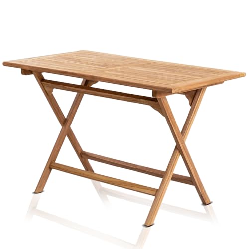 BAKAJI Tavolo Rettangolare da Giardino Pieghevole Salvaspazio in Legno Teak, Tavolino Richiudibile da Esterno Forma Rettangolare 120 x 70 cm Balcone, Terrazzo, Patio, Bar, Ristoranti, Robusto
