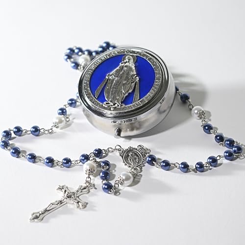 Catholic Pearl Cross Rosary Necklace — Ideal for Baptism, Prayer, Devotion — 6mm Glass Beads & 8mm Our Father Beads w/Caps, Miraculous Jewelry Box – Perfect Religious Gift for Women, Men3