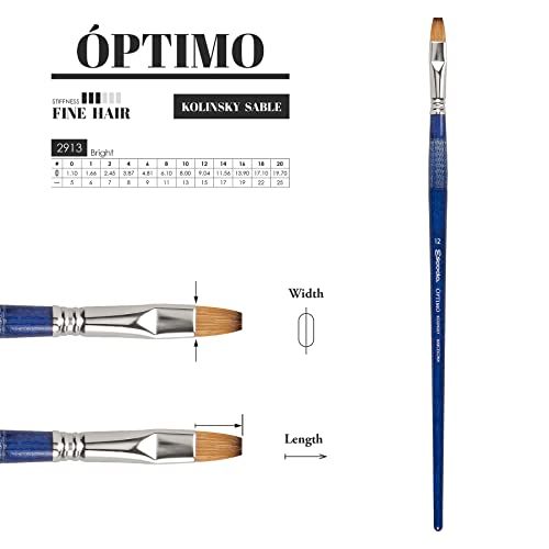 Escoda Optimo Series Artist Oil & Acrylic Long Handle Paint Brush, Pure Kolinsky, Bright, Size 8 #TOP2