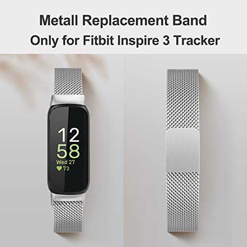 Vanjua Fitbit Inspire 3 Wristband for Women Men Stainless Steel Metal Mesh Loop Adjustable Magnetic Replacement Wristband Compatible with Fitbit Inspire 3 Fitness Tracker