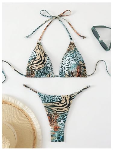 Women's 2 Piece Leopard Animal Print Bikini Sets Halter Tie String Swimsuits High Cut Sexy Bathing Suits3