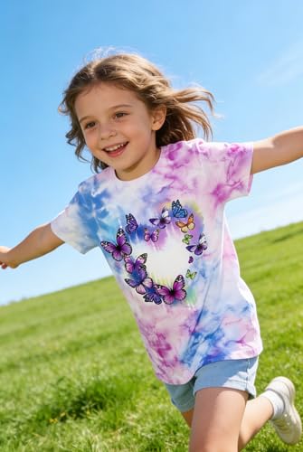 Image of SunFoucs Girls Kids Shirts Size 5-12 Tie Dye Casual Tshirt Short Sleeve Crewneck Tee Top | Short Sleeve Rainbow Tee Top