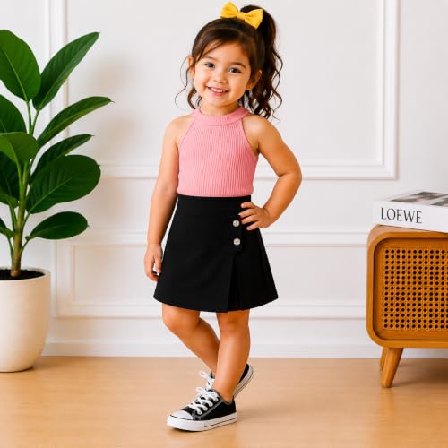 Image of RIYANSHI Girls Sleeveless Ribbed Top & Button Skirt Set