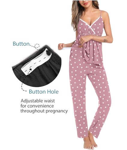 Image of SWOMOG Maternity Nursing Robe Set 3 Piece Breastfeeding Pajamas 3 in 1 Labor Delivery Sleevless Tops&Long Pants Pregnancy Pjs