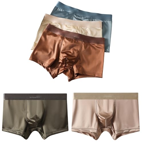 Men's Silk Boxer Briefs, Breathable Comfortable Smooth mulberry silk Boxers for Men, Ice Silk Men's Underwear Soft Luxurious