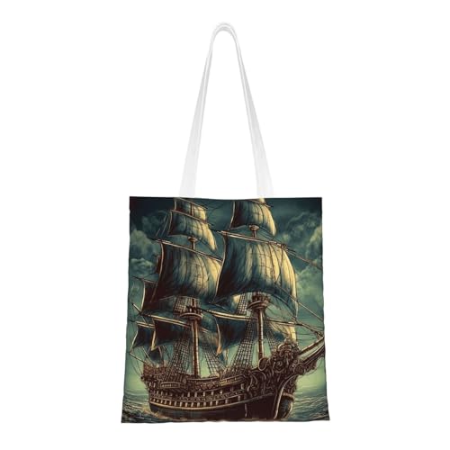 PPTHSNVB Nautico Vintage Vela Pirata Nave Tote Bag per le Donne Riutilizzabile Shopping Borse della spesa con Manici Borse di Panno