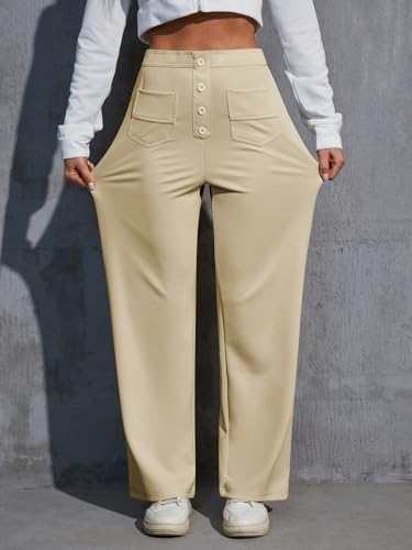 High Waisted Work Pants for Women Stretchy Wide Leg Business Casual Trousers 2025 Women's Dress Pants with Pockets3