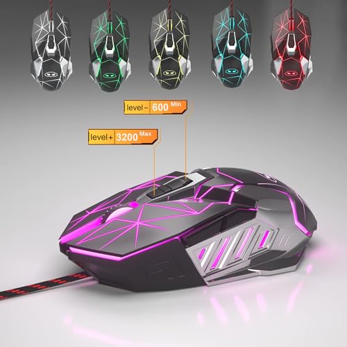 Image of MageGee Typewriter MOK-Storm Mechanical Gaming Keyboard and Mouse Combo, Retro Punk Round Keycaps RGB Rainbow LED Backlit USB Wired Keyboard for Game and Office Windows Laptop PC, Red Switches - Black