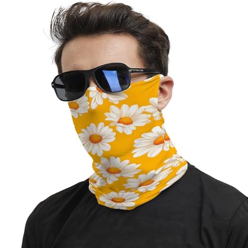 TZTTZT Polainas de cuello para hombres y mujeres, pasamontañas con estampado de margaritas, color blanco y naranja, máscara de media cara, bufanda para el cuello