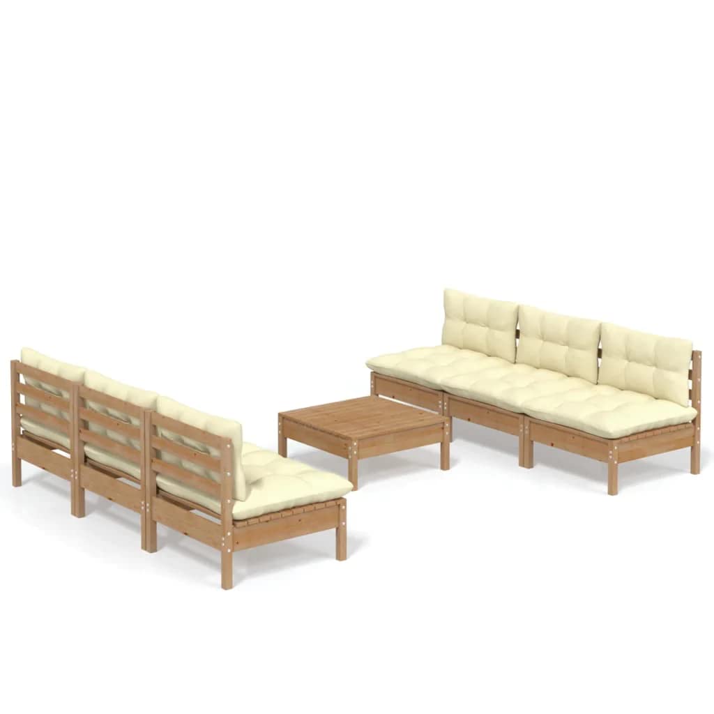 vidaXL Juego de Muebles de Jardín 7 Piezas y Cojines Patio Terraza Sofá Silla Mesa Asiento Hogar Mobiliario Exterior Suave Robusto Gris Madera Pino