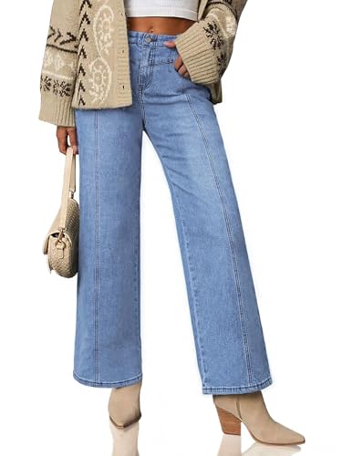 PEIHOT Wide Leg Jeans for Women High Waisted Straight Leg Stretchy Jeans Seamed Paneling...
