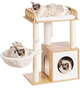 Heybly kratzbaum, Kratzsäule Holz Mit 30 x 50 cm Plattform, Kratzstamm Mit Katzenkorb Und 2 Sisal...