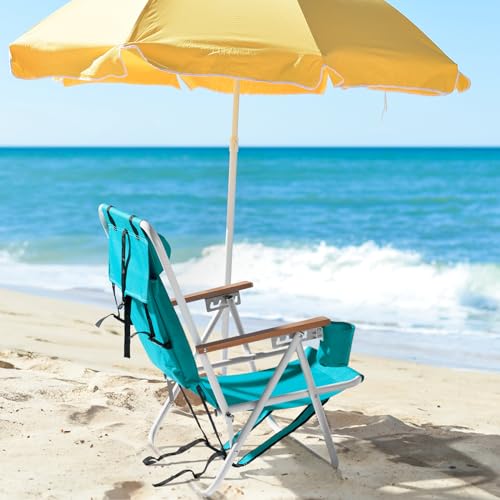 Folding Beach Chair Adjustable Headrest w/4 Flexible Tilt Angle, with Backpack Design, Headrests, Cup Holders & Armrests - Ideal for Sand,Camping, Lawn Concerts (Headrest,Mint Green, 1 pcs) - image 7