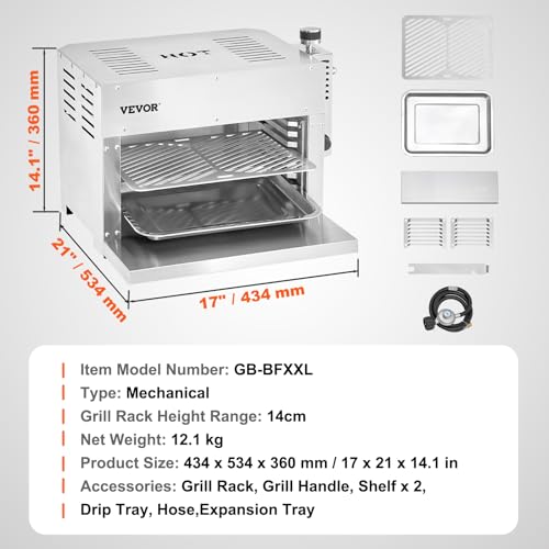 Image of VEVOR Propane Steak Grill, Portable Infrared Broiler, 1500F Stainless Steel Barbecue Infrared Grill with 6-Tier Adjustable Rack, Steak Cooker Machine for BBQ, Toast, Grill, Outdoor Picnic