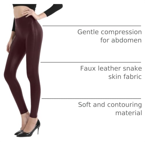 Image of Retro Gong Faux Leather Leggings for Women, Black High-Rise Pants