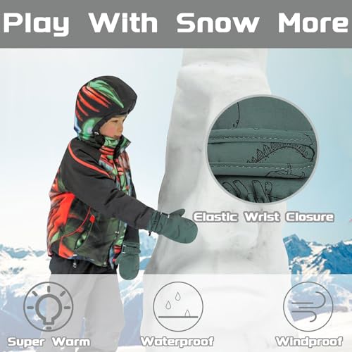 Image of Urban Virgin Toddler Waterproof Snow Glove Infant Baby Winter Mittens Cuffed Warm Fleeced Kids Snow Gloves Grey&Darkgrey M(3T-5T)