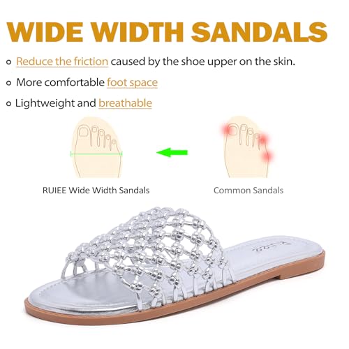 Image of Ruiee Wide Width Flat Sandals for Women. | Wide Width Sandals, X-Wide Feet Slides, Summer Braided Flat Slides, Versatile, Fashion Comfort