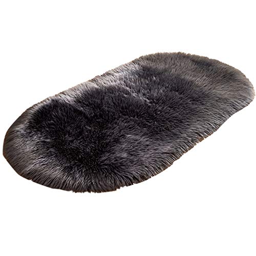 HotYou Alfombra Antideslizante de Sala de Estar Súper Blandas Lana de imitación Alfombra Peluda mullida para el hogar Deco Comedor Dormitori,Gris Oscuro,40 * 60CM