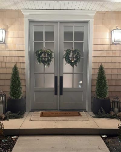 Image of Aveyas 4ft Artificial Cedar Topiary Trees for Outdoor Front Porch Door, 4 Feet Faux Potted Plants Evergreen Fake Pine Cypress Tree for Outside Home Decor (4 ft Tall) - Set of 2 Pack